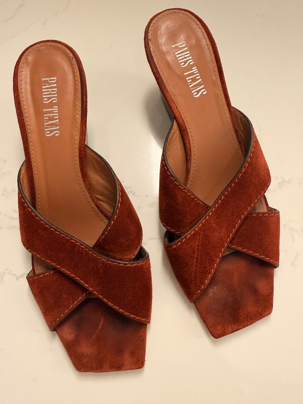 Paris Texas Rust Suede Cross-Strap Mules